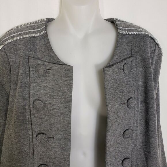 ANA Womens Blazer Jacket Large Gray Military Style Open Front Shoulder Epaulets - Picture 3 of 12